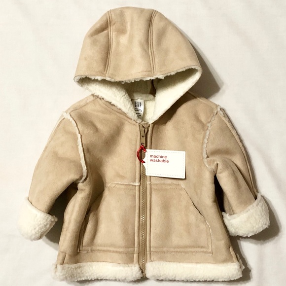 NWT - Vintage Baby Gap Faux Shearling Zip-Front Hooded Jacket w/Pockets- Newborn - Picture 3 of 13